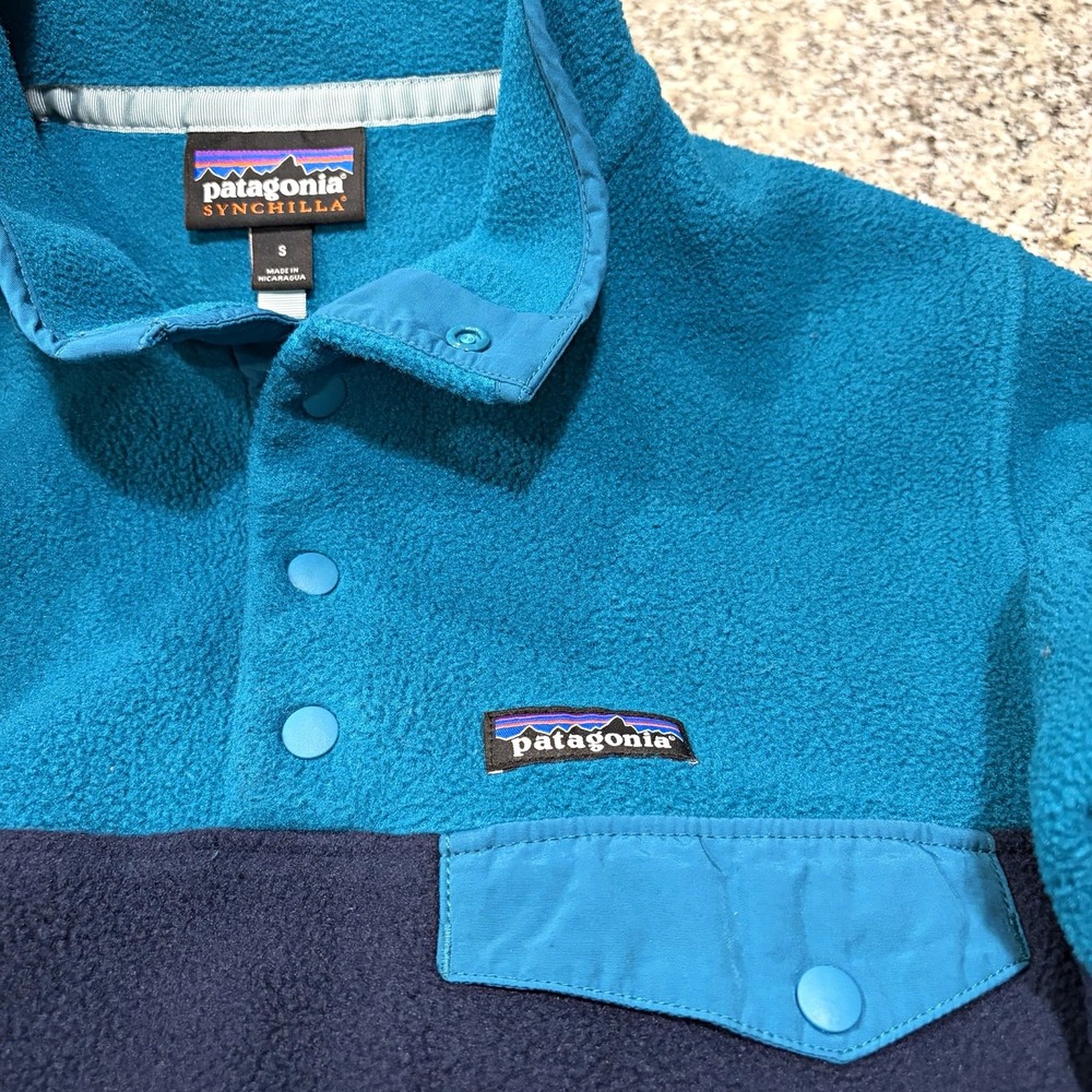 Patagonia Synchilla Snap T Fleece Pullover Mens Small Blue Navy Blue Colorblock